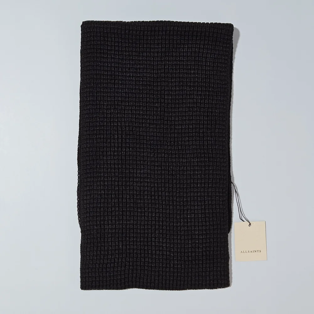 All Saints Scarf Black Angled Stitch Scarf Knit Wool Blend Outdoor Streetwear